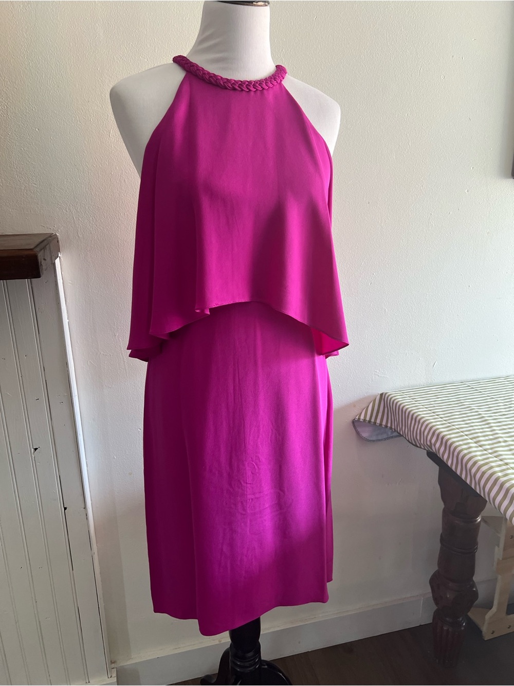 Kobi Halperin Layton Dress Braided Halter Midi Dress in Fuchsia Pink